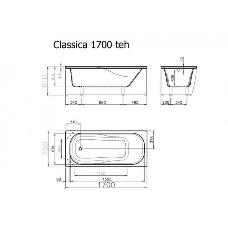 VISPOOL CLASSICA 170 vonios, U formos fasadinis skydas
