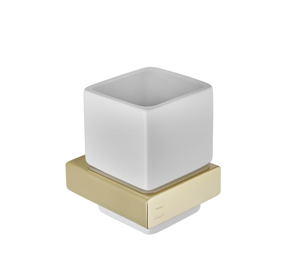 Keraminė stiklinė su aukso spalvos laikikliu