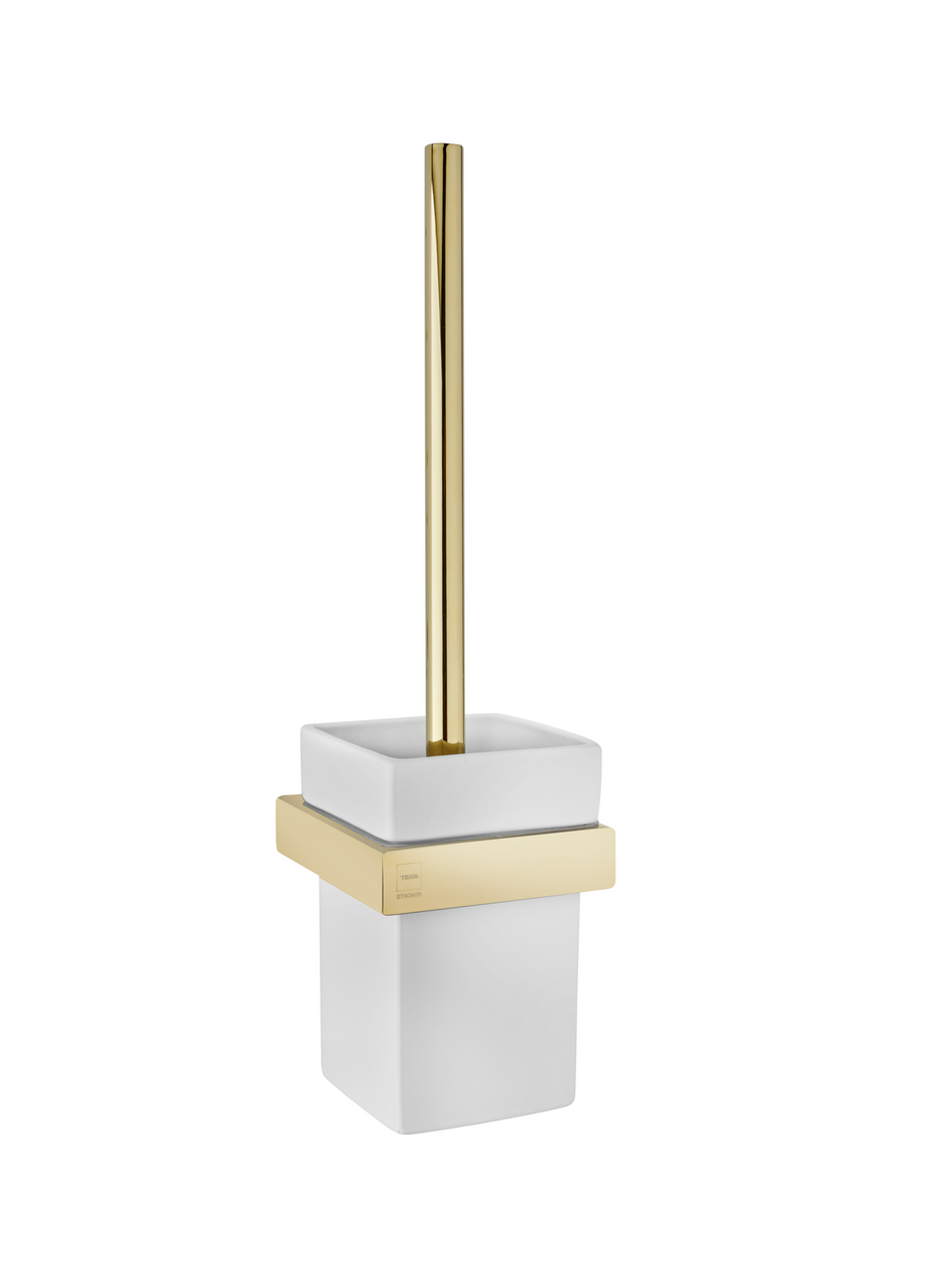 Keraminis indas su šepečiu, aukso spalvos laikikliai