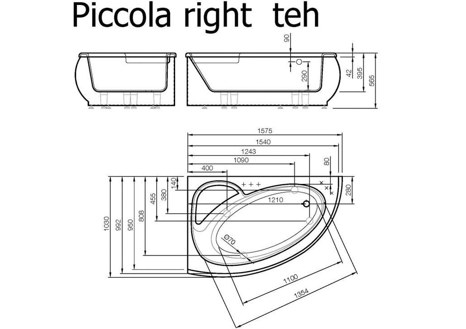 PICCOLA RIGHT vonios fasadinis skydas