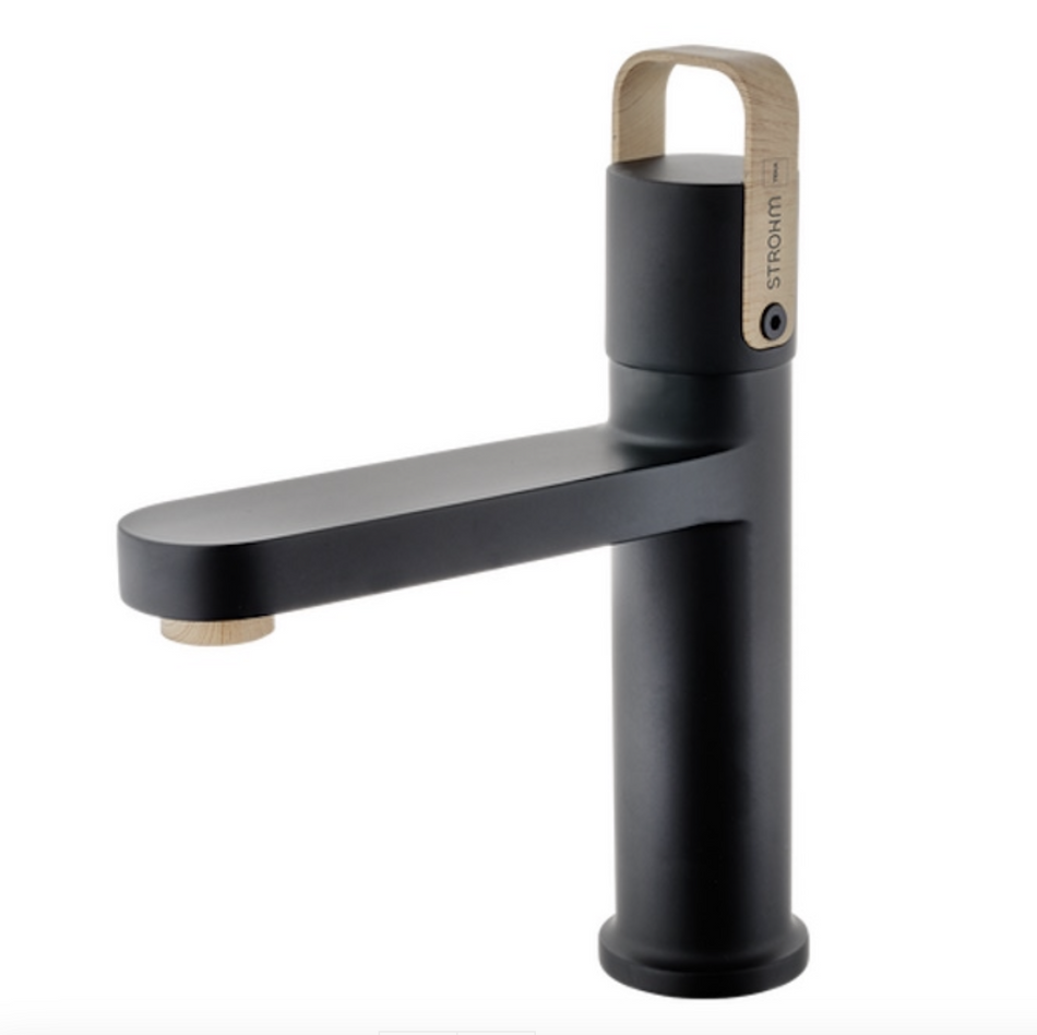 L Nordic dizaino juodos spalvos praustuvo maišytuvas su Amazonės ąžuolo apdaila