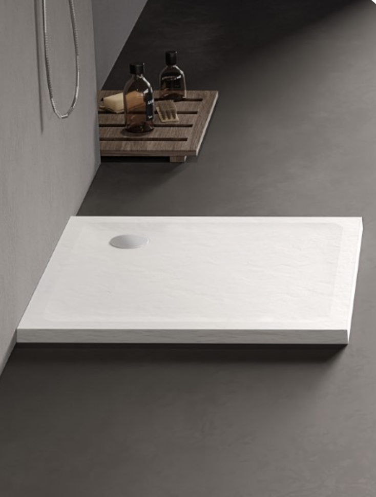 New trendy Mild Stone akrilinis dušo padėklas, kvadratinis, baltas, aukštis 4,5 cm