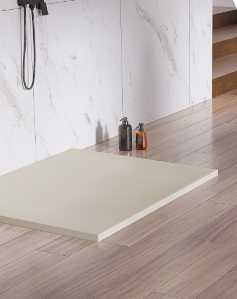 Konglomerato dušo padėklas Nex Shade, stačiakampis, smėlio spalvos, aukštis 3,5 cm